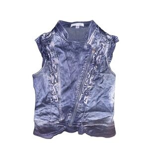 Entry Moto Braided Asymmetric Zip Vest Blue Denim Acid Wash Mid Crop S VTG Y2K